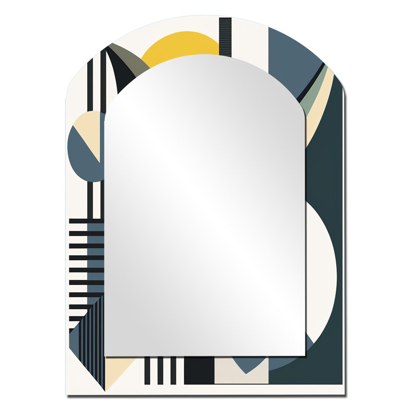 Rétro Mid-Century, graphique I - miroir décoratif arche moderne Midcentury, miroir mural asymétrique moderne, impression d'art en métal