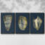 Ensemble de 3 pièces encadrées sur toile, feuille d'or I sur cobalt-97792033-97792032