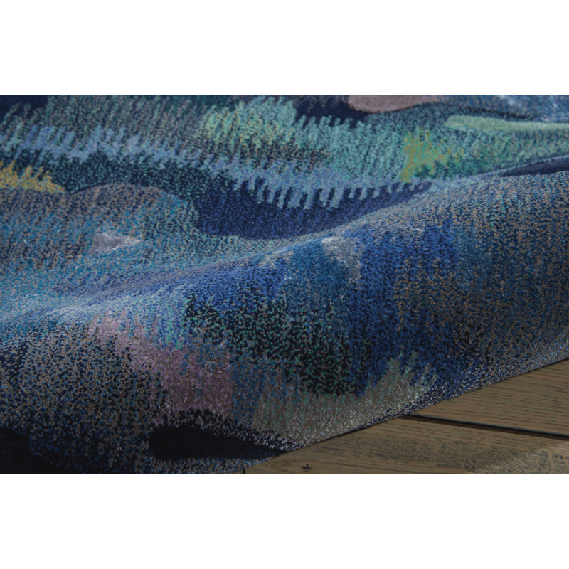 Tapis bleu marine moderne à motif abstrait Versailles, Rectangle 3 pi 9 po x 5 pi 9 po