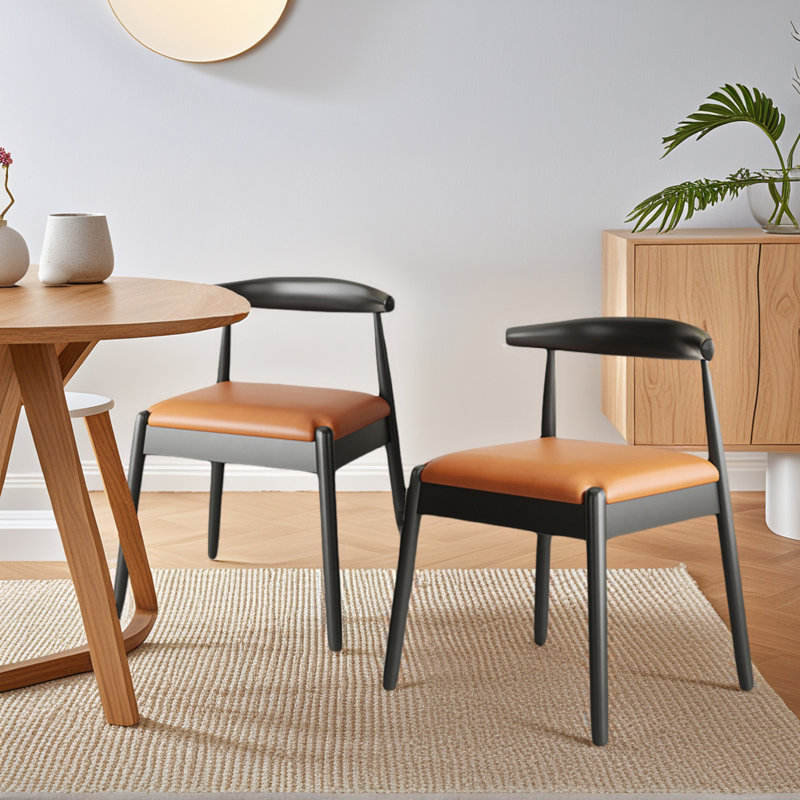 High Quality Solid Wood Upholstered Dining Chair, Black/Brown
