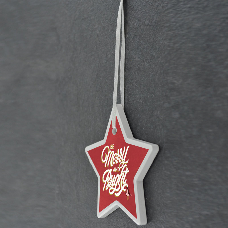 The Seasonal Aisle Merry & Bright Christmas Star Shaped Ceramic Ornament