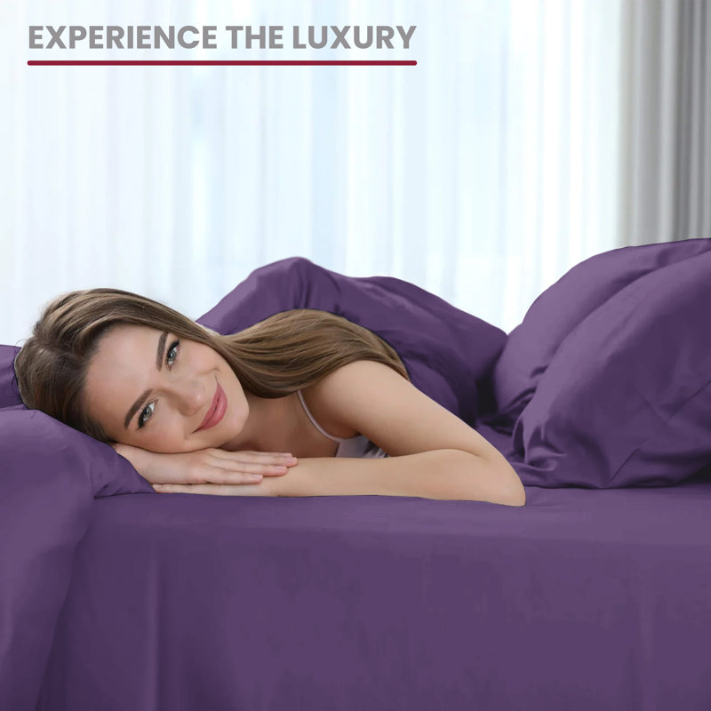 Lux Decor 4-Piece Ultra Soft Microfiber Sheet Set Deep Pocket Fitted Sheet, Wrinkle-Resistant & Easy Care Bedding, Purple