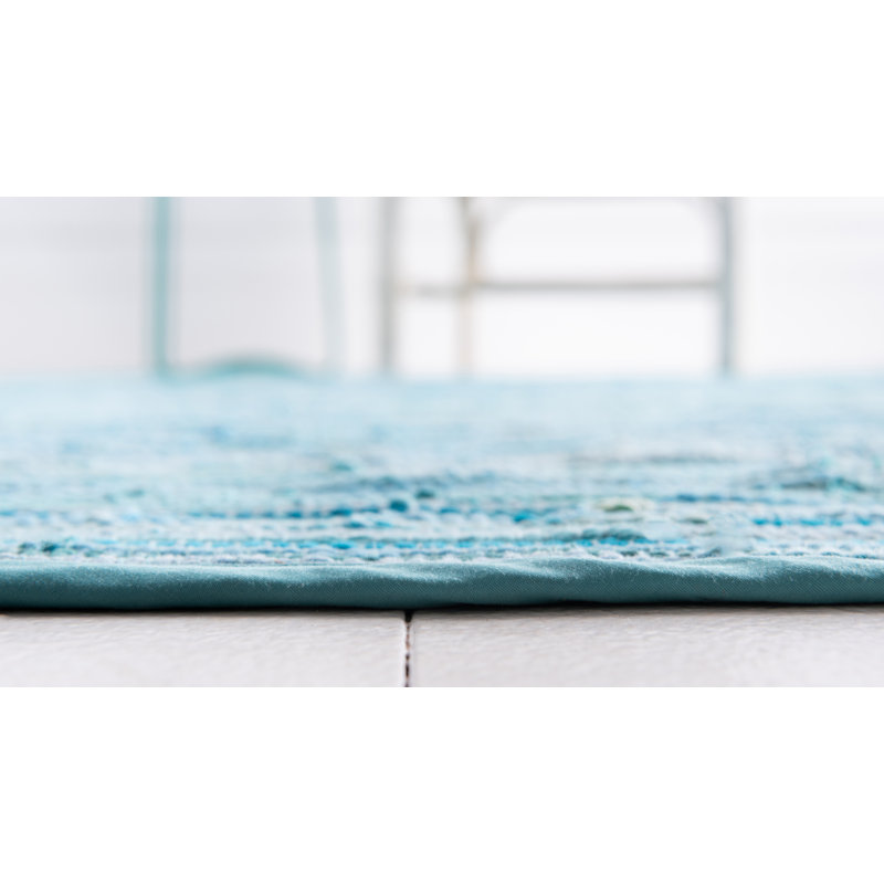 Tapis géométrique en coton tissé à la main Pritchard, Bleu clair, Rectangle 9 pi x 12 pi