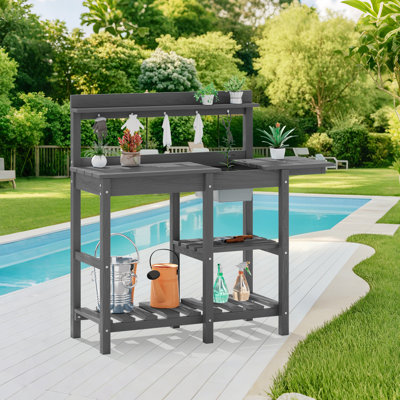High Density Polyethylene Ourdoor Garden Potting Bench Table Work Bench With Sink Drawer