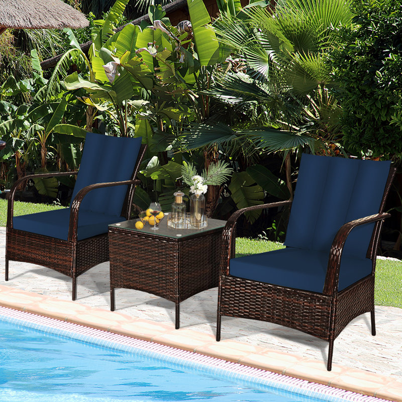Ensemble de conversation à assise profonde et coussins 3 pièces, Bleu marine