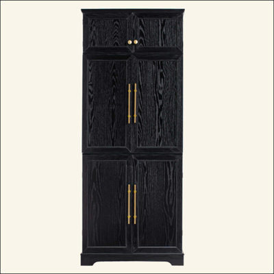Farmhouse Kitchen Pantry Cabinet with 8 Door Shelves, Storage Cabinet with 4 Adjustable Shelves, Hidden Drawer, Wine Rack, Versatile Cupboard for Kitchen, Dining & Bathroom