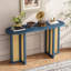 Table d'entrée polyvalente, style, rangement disponible, design Mid-Century, structure en bois massif, console ovale bleu marine, tissage, rangement, plateau de table étroit, bois, décoration de salon,-833518082