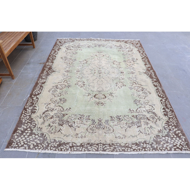 Grand tapis Oushak turc rétro idéal pour le salon ou la cuisine brune