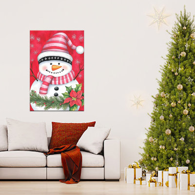 Grand bonhomme de neige Abiella, impressions de scène d'hiver, photo de poinsettia des Fêtes pour le salon, la cuisine, la chambre à coucher, décoration murale, 24 po x 32 po