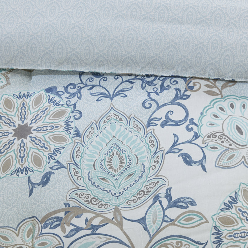 Ensemble d'édredon grand réversible 100% coton Isla, Édredon pour taille de lit grand avec une jupe de, Bleu