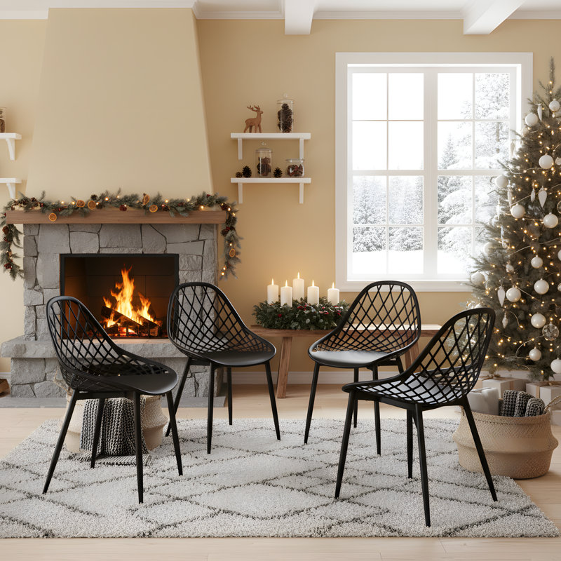 Dining Chair Plastic Seat with Sturdy Metal Legs, Black