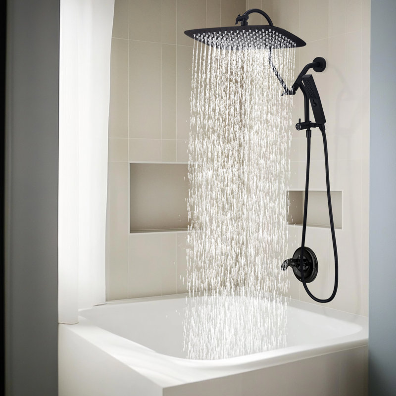 Pomme de douche double entièrement en métal avec mode massage équipé, Noir mat, 12"