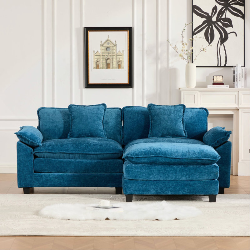 Causeuse plus large avec accoudoirs (le repose-pieds n'est pas inclus), canapé modulaire moderne, pour le salon, la chambre à coucher et les appartements, coussin de siège rembourré à double couche confortable, tissu chenille respirant, bleu