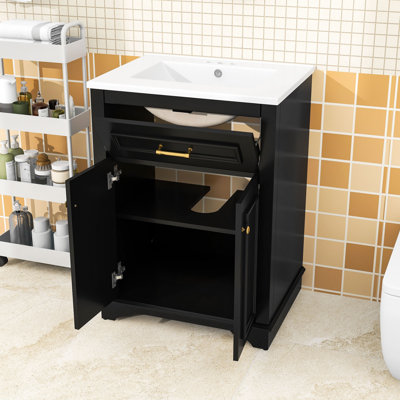 Meuble-lavabo élégant avec lavabo en céramique, tiroir basculant, portes à fermeture en douceur et tablette réglable