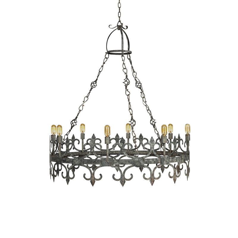 Venetian 8 - Light Candle Style Wagon Wheel Chandelier with Wrought Iron Accents, Deep Ocean