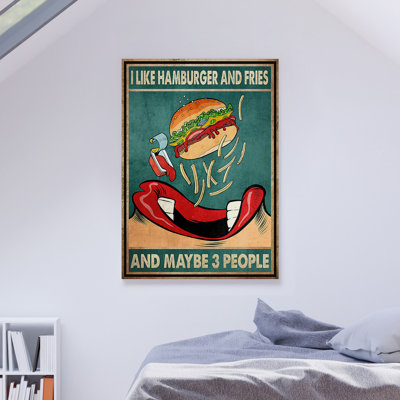 Hamburger And Mouth - I Like Hamburger And Fries - 1 Piece Rectangle Graphic Art Print On Wrapped Canvas