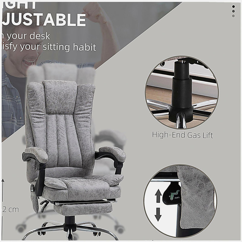 Fauteuil de bureau massant, fauteuil de bureau inclinable à haut dossier, gris