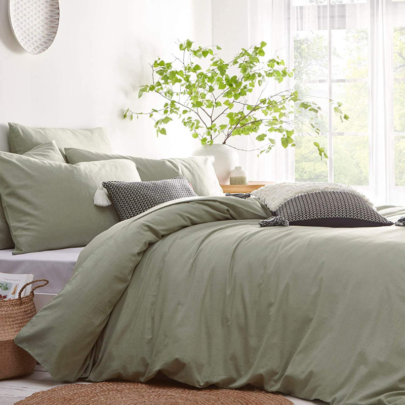 SJT-US-Chunse Polyester Twill Duvet Cover, Dark Green, King Duvet Cover + 2 Pillowcases