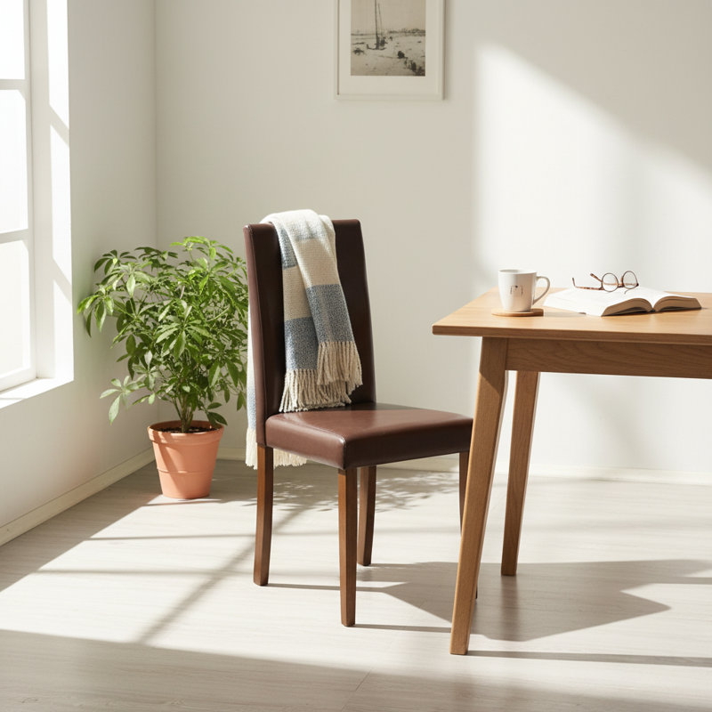 Chaise de salle à manger rembourrée en cuir Vegan, Brun