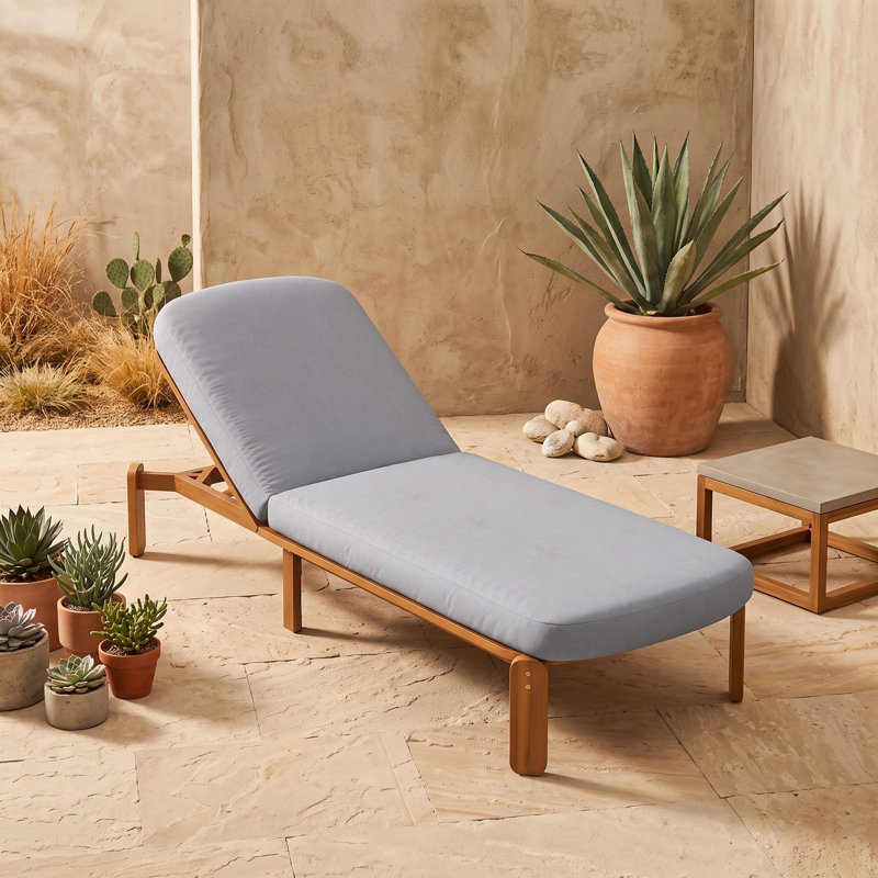 Chaise longue d'extérieur en bois d'acacia avec dossier réglable à 3 positions et coussins épais pour la piscine, le jardin