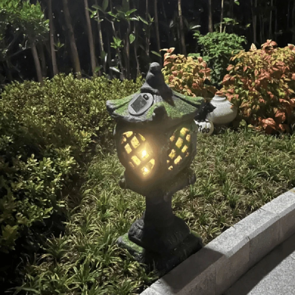Outdoor Garden Japanese Solar Lantern Sculpture Concrete Gray Fiberglass Asian Decor Alcott Hill®