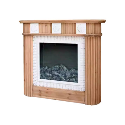 Burlywood + White Solid Wood Freestanding Fireplace
