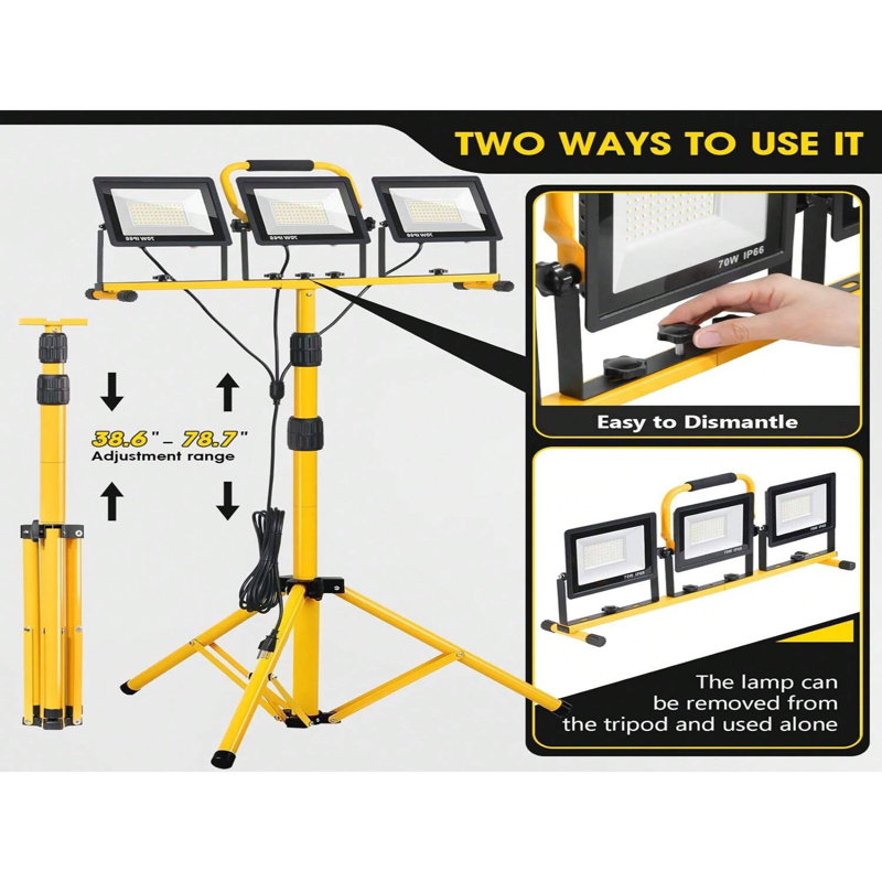 21000lumen Led Work Lights With Stand - 3 Head Portable Work Light With 16ft Cord