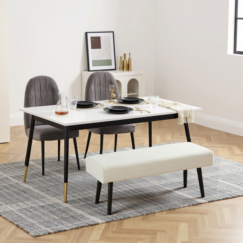 Banc de hall d'entrée avec siège rembourré et pieds en acier pour la chambre à coucher, Blanc