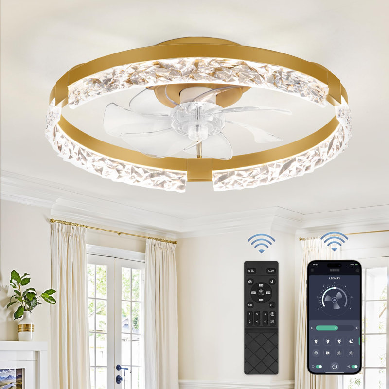 Ventilateurs de plafond à profil bas de 20 pouces avec lumières et télécommande, Doré