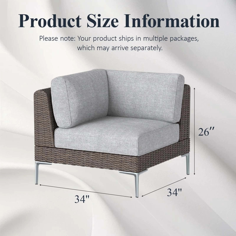 Layinsun Modern Outdoor Wicker Rattan Patio Modular Sectional Corner Chair With 6-inch Thick Cushions, Gray