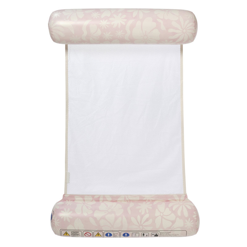 Sunnylife: hamac flottant - Stole My Heart - floral rose - traversins latéraux gonflables, fond en filet, piscine flottante allongée et assise, chaise longue flottante, bouchon de 175 lb