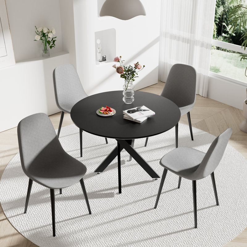 Ensemble de salle à manger 5 pièces, H 30 po x L 36 po x l 36 po, Noir, noir, noir, noir, Gris foncé