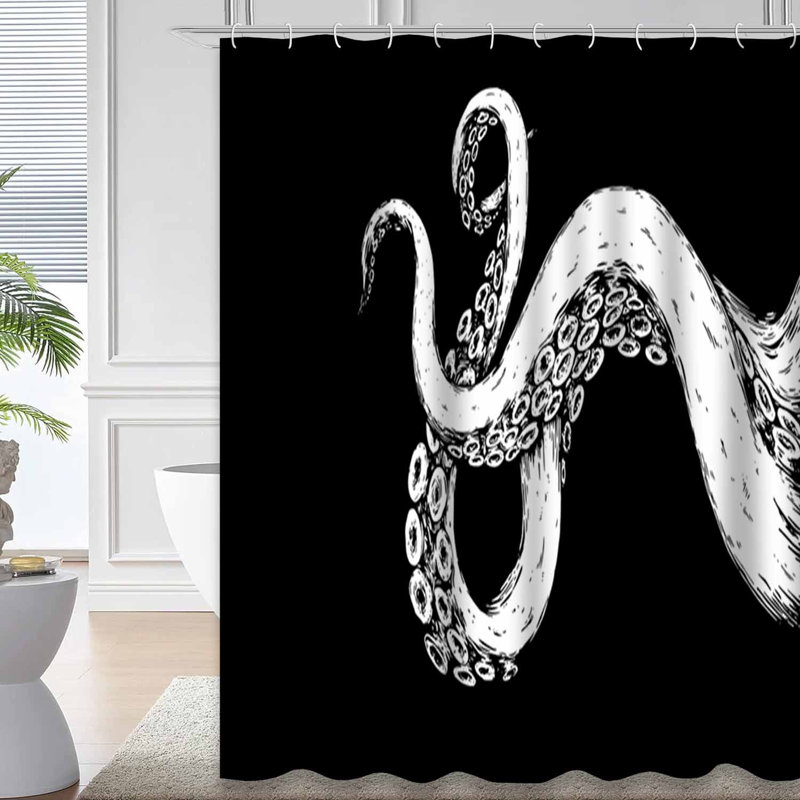 Rideau de douche noir avec 12 crochets, L 72 po x l 78 po