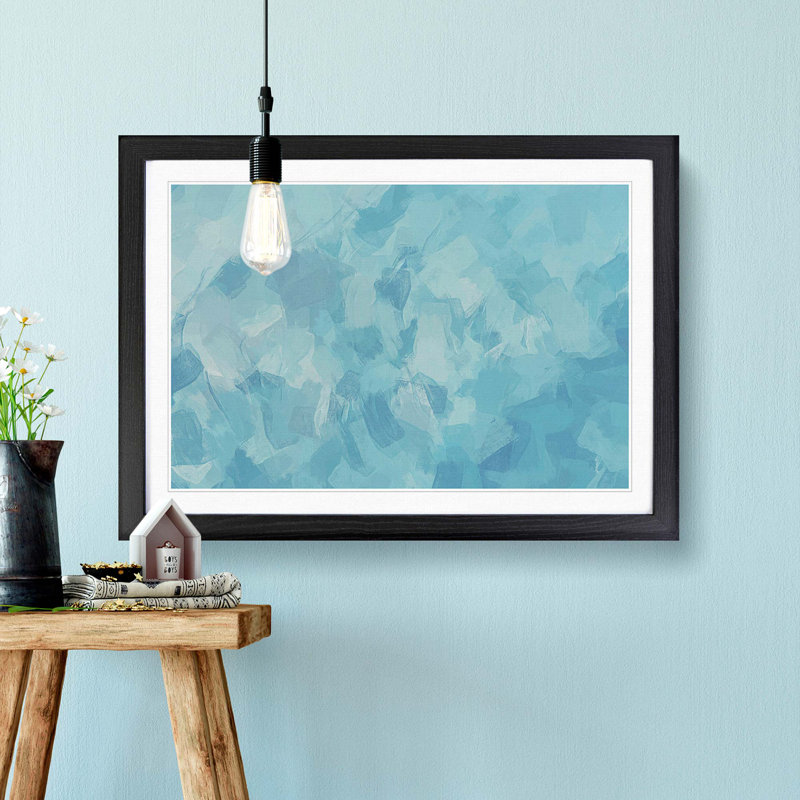 The Blue Waters in Abstract - Picture Frame Painting Print, 62cm H x 87cm W x 2cm D, Black Framed