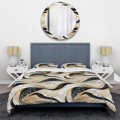 Gold And White Champagne Marble Waves Box Stitch Abstract Duvet Cover