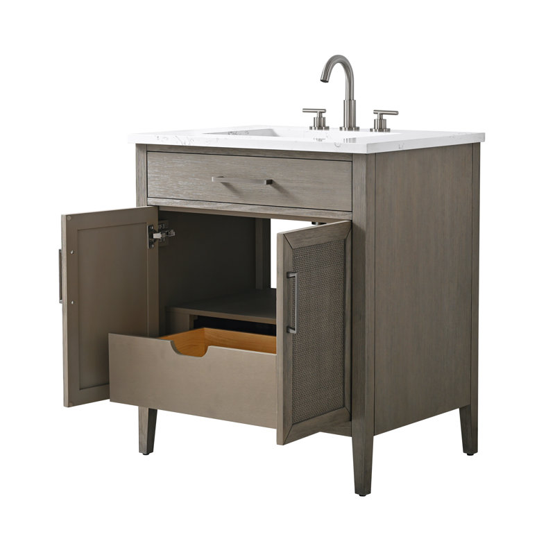 Meuble-lavabo simple 30 po avec dessus Sebastiano, Gris héritage / nickel antique
