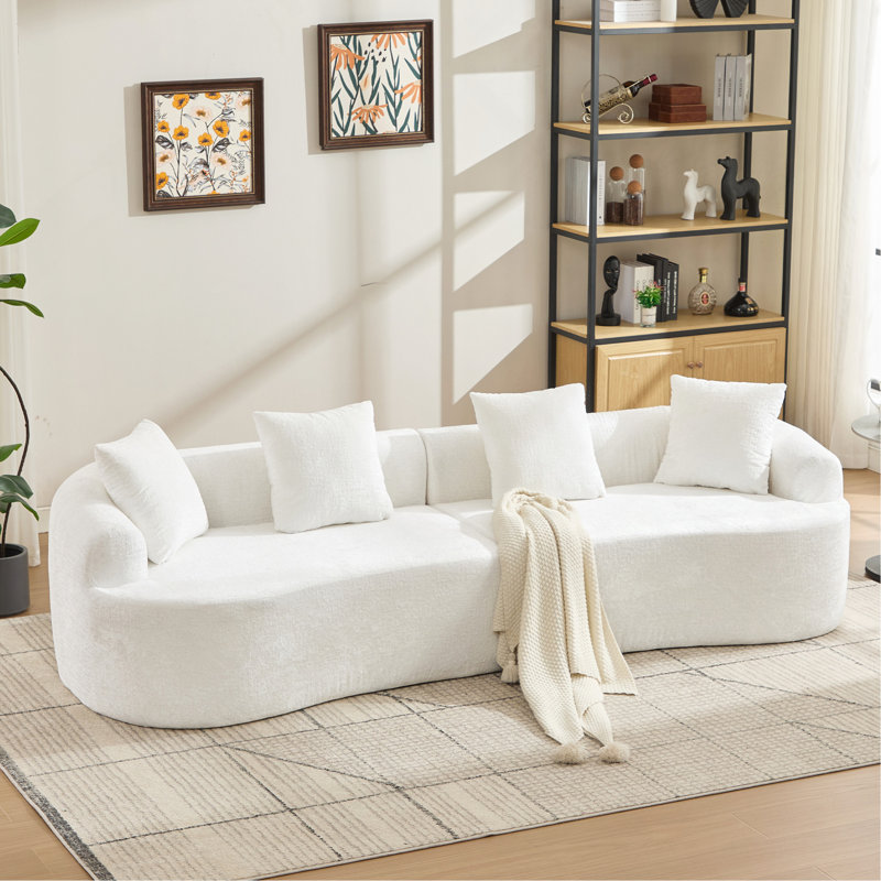 Causeuse courbée, petit canapé en chenille avec 3 coussins, canapé profond pour appartement, salon, aucun assemblage requis