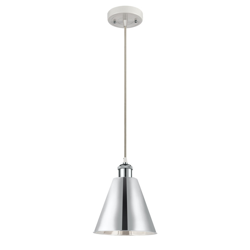 1 - Light Single Drop Pendant Pendant, Polished Chrome, White/Polished Chrome, 11.75" H x 8" W x 8" D