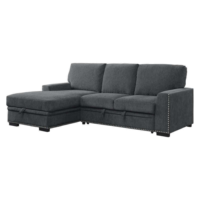 Upholstered L-Shaped Sectional, Left Hand Facing, Charcoal Chenille