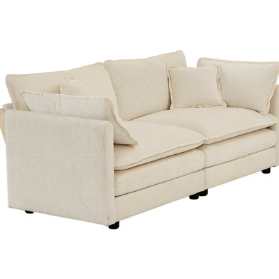 Canapé beige pour salon - structure en chenille haute et bois massif 2 avec 4 coussins de style moderne 2 coussins, structure solide, tissu respirant, endroit relaxant