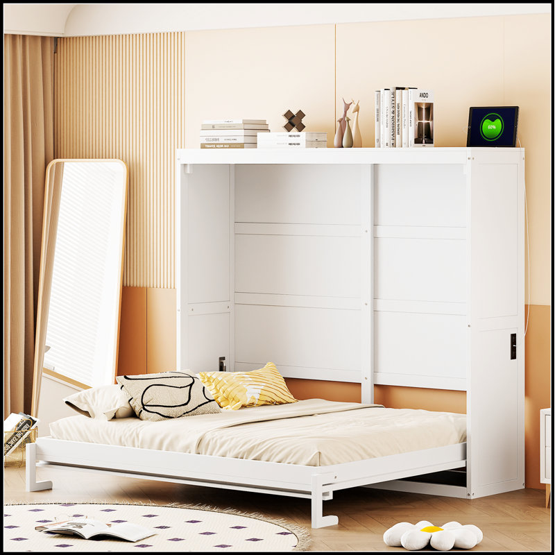 Lit escamotable peu encombrant avec support de matelas avancé et design épuré pour la vie moderne, Blanc
