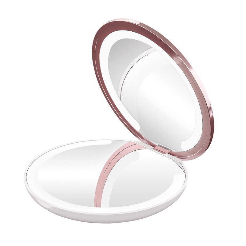 Coco LED Compact Mirror with Dimmer Button, Round Makeup Mini Travel Mirror with 7X Magnifying Glass