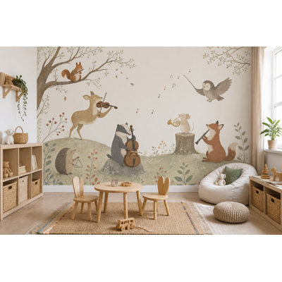 Nursery Wallpaper Woodland Animals Removable Watercolor Wall Decor