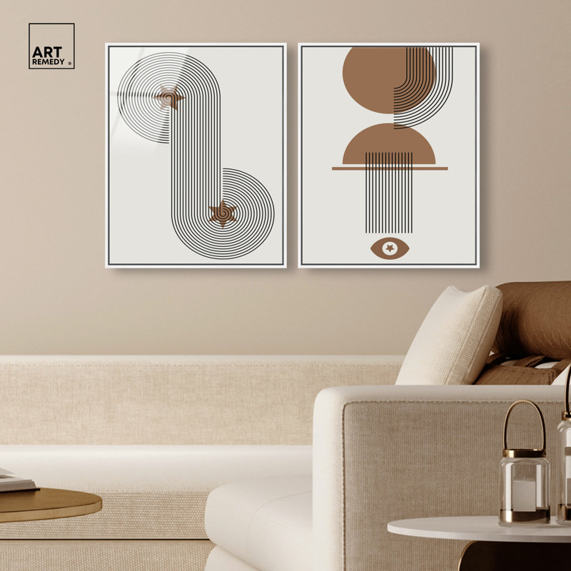 Ensemble de décorations murales modernes à impression acrylique à géométrie dynamique par Art Remedy, cadre blanc, 20 x 24
