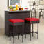Ensemble de 3 tables de bar en rotin avec 2 tabourets coussinés turquoise-59049362-111465957