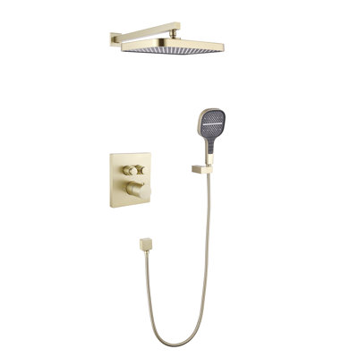 Pomme de douche à effet de pluie 13 pouces avec pomme de douche à main multi-fonctions, système de douche thermostatique complet avec valve brute
