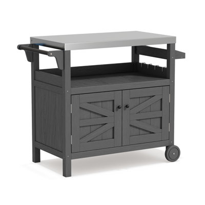 HDPE Bar Cart Portable Outdoor Table Made of Durable Wood-look Resin And Stainless by Latitude Run