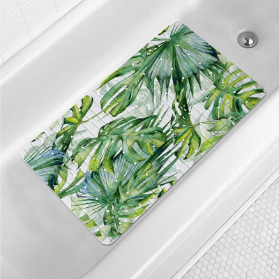 Tapis de bain antidérapant à feuilles de palmier vert 15 x 27 po
