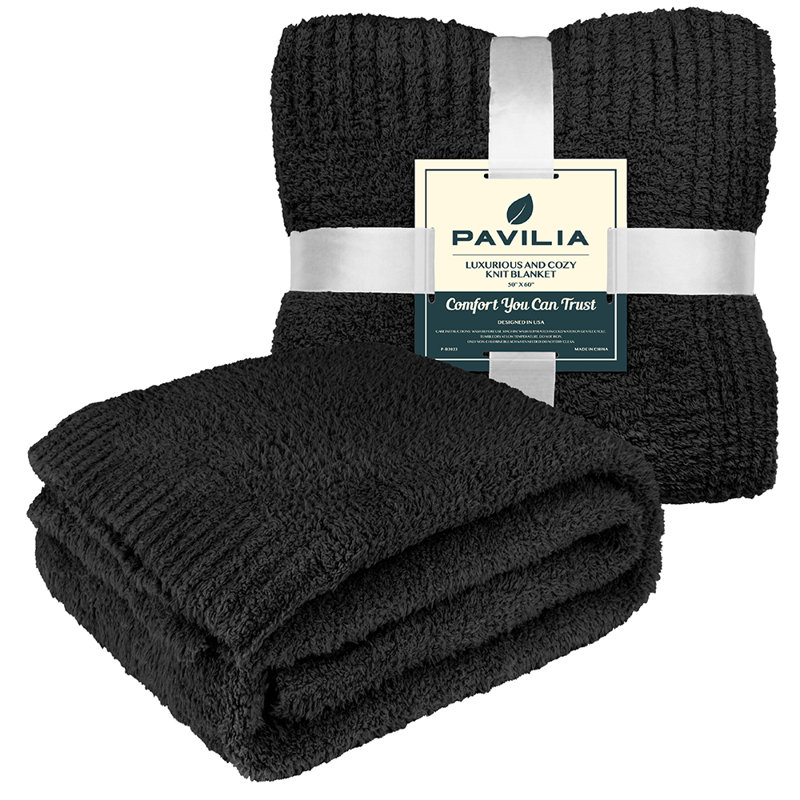 Black Reversible Fleece Knit Throw Blanket, 50x60 Inches