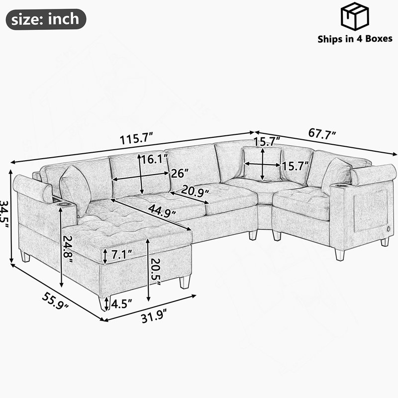 Canapé modulaire moderne en forme de U avec commodités intégrées, idéal pour une détente confortable et un divertissement dans les espaces de vie